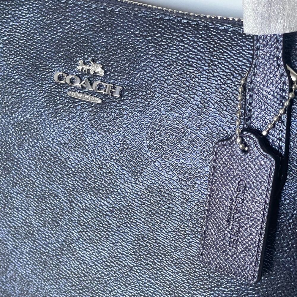 Coach Fiona Zip Tote CW396 Blue Pearlized Leather Canvas Medium - Picture 6 of 13